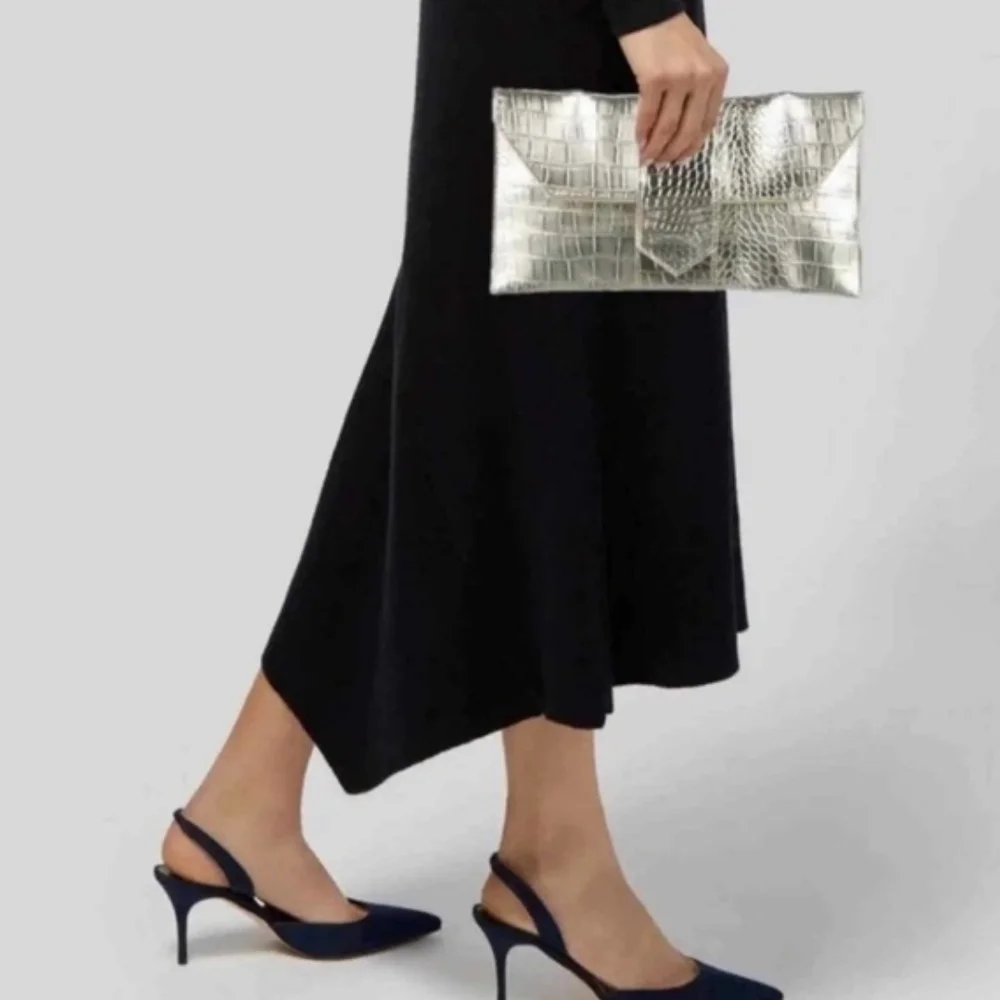 JJ Winters Nikki Metallic Croc-Embossed Envelope Clutch